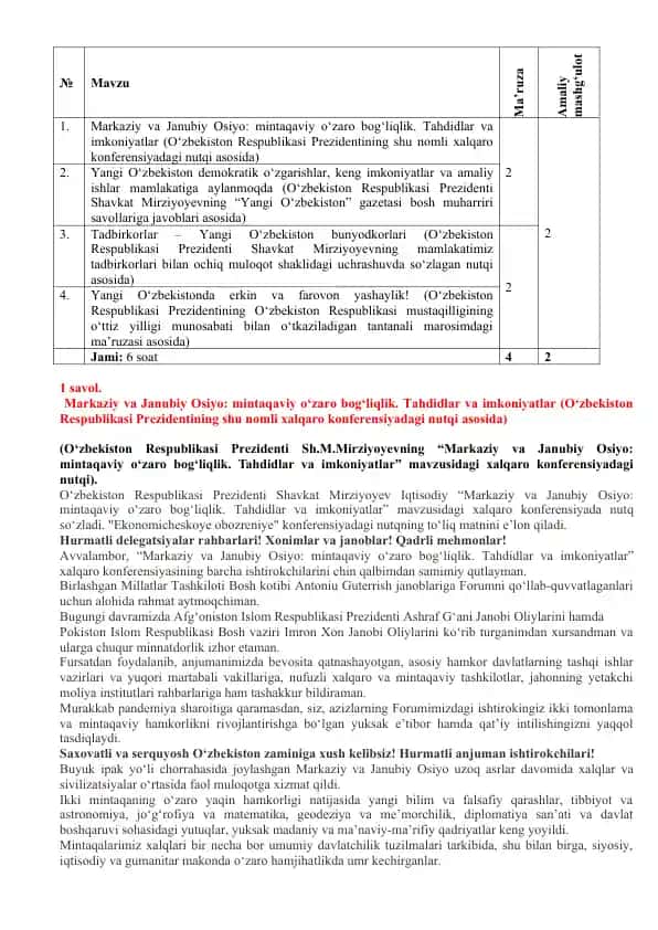 Markaziy va Janubiy Osiyo: mintaqaviy o‘zaro bog‘liqlik. Tahdidlar va imkoniyatlar