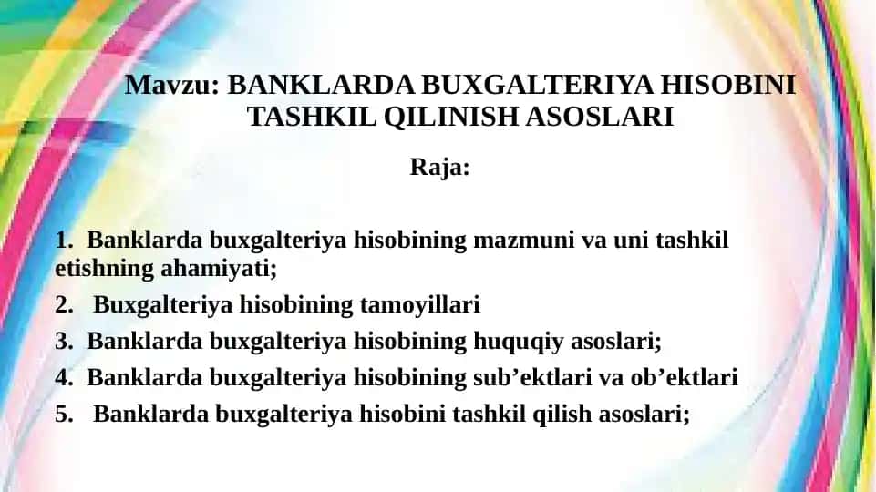 BANKLARDA BUXGALTERIYA HISOBINI TASHKIL QILINISH ASOSLARI