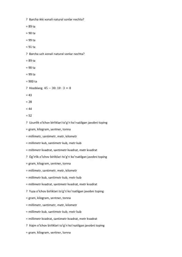 Matematika misollar to'plami