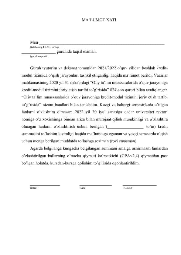 Oliy Ta'lim Muassasalarida Kredit-Modul Tizimi