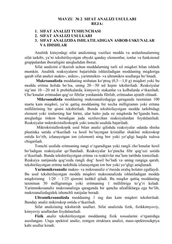 SIFAT ANALIZI USULLARI