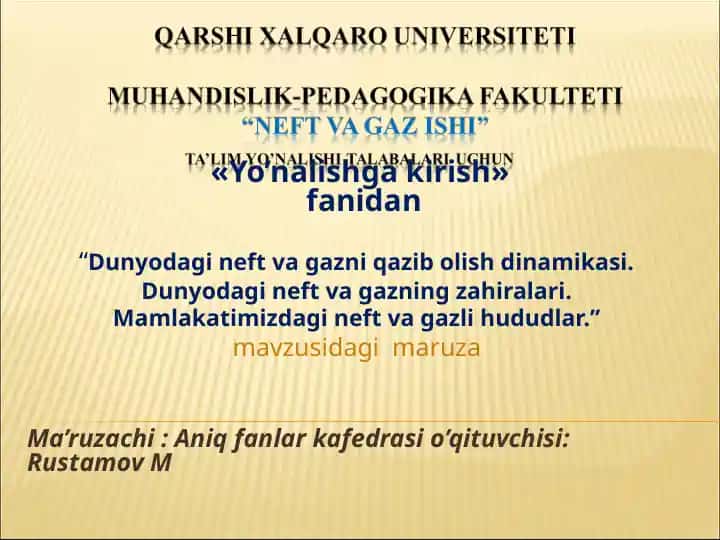 Yo’nalishga kirish