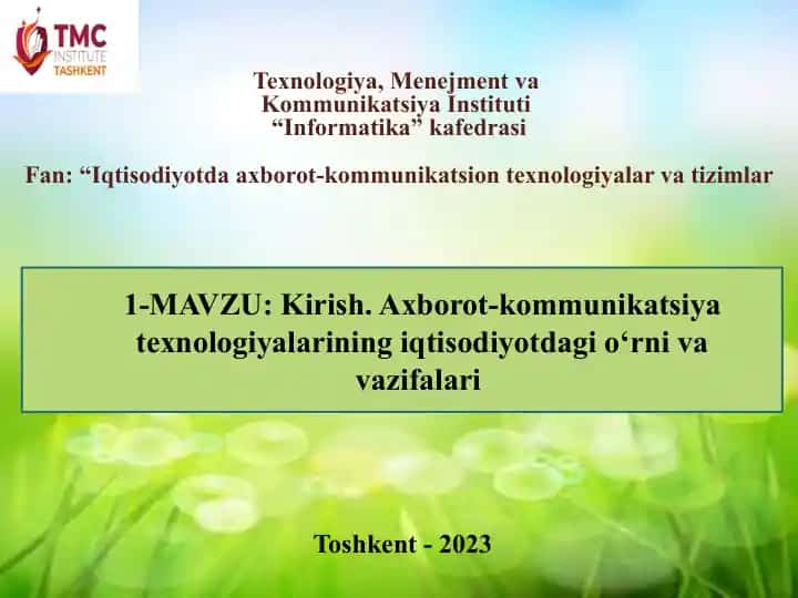 Iqtisodiyotda axborot-kommunikatsiya texnologiyalar va tizimlar