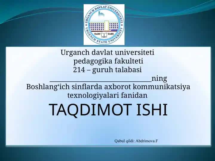“Tenglama tuzishga oid masalalarni yechishni o‘rgatishda axborot texnologiyalaridan foydalanishni o‘rgatish” taqdimot ishi