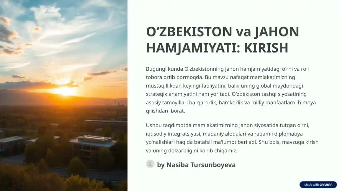 OʻZBEKISTON va JAHON HAMJAMIYATI: KIRISH