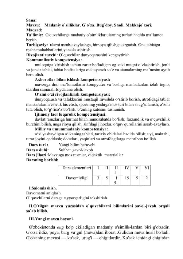 Madaniy o`silliklar. G`o`za. Bug`doy. Sholi. Makkajo`xori