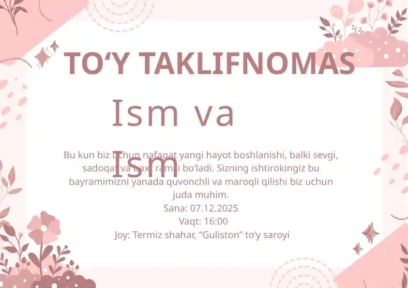 TO‘Y TAKLIFNOMAS