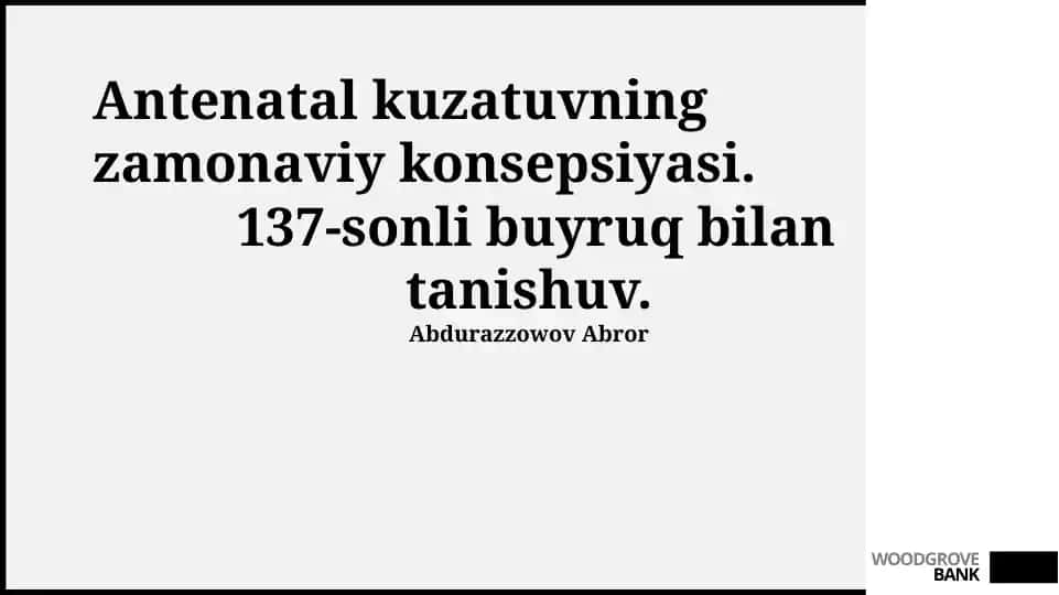 Antenatal kuzatuvning zamonaviy konsepsiyasi