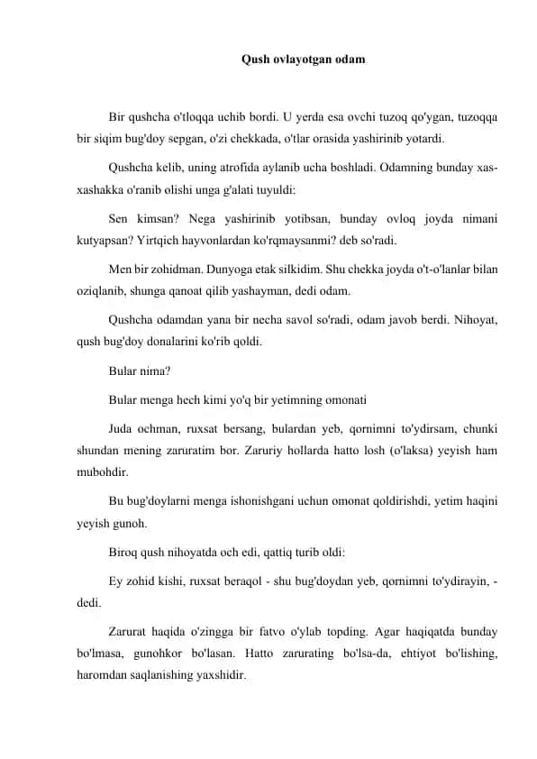 Qush ovlayotgan odam