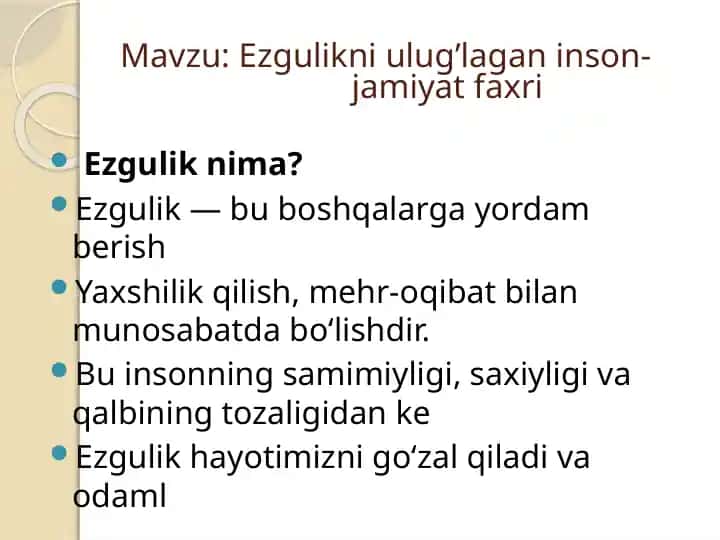 Ezgulikni ulug’laganinson - jamiyat faxri
