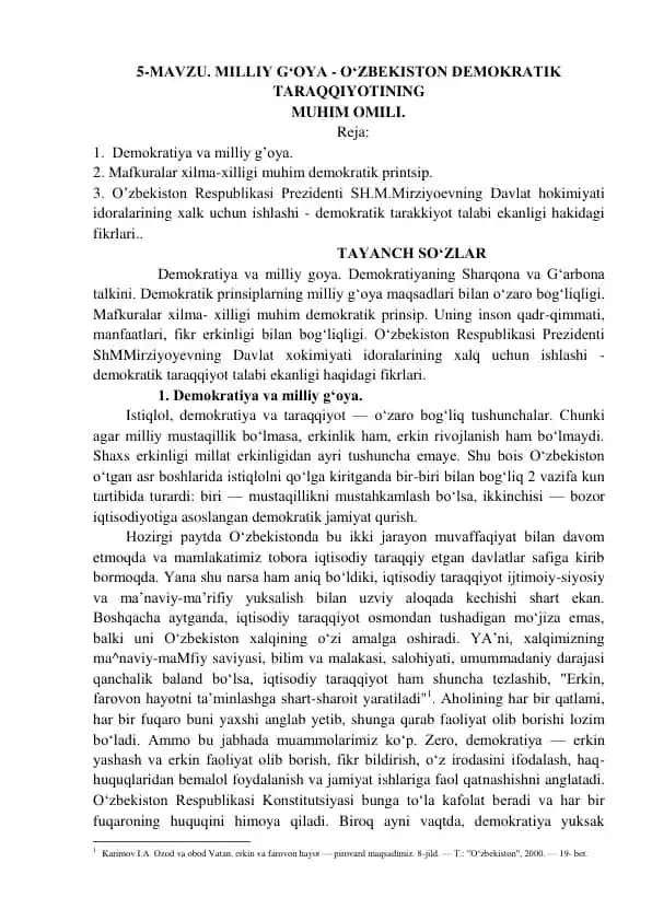 Milliy g‘oya va demokratiya