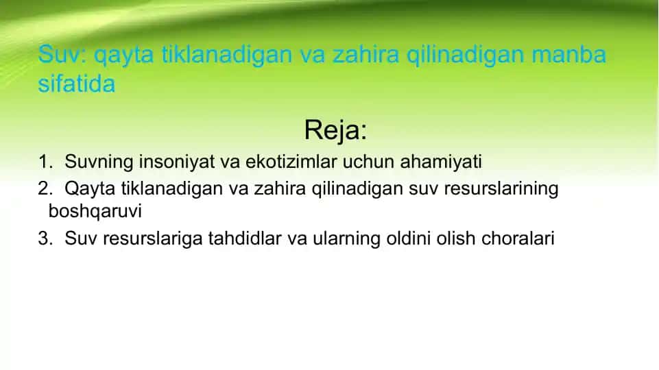 suv qayta tiklanadigan manba