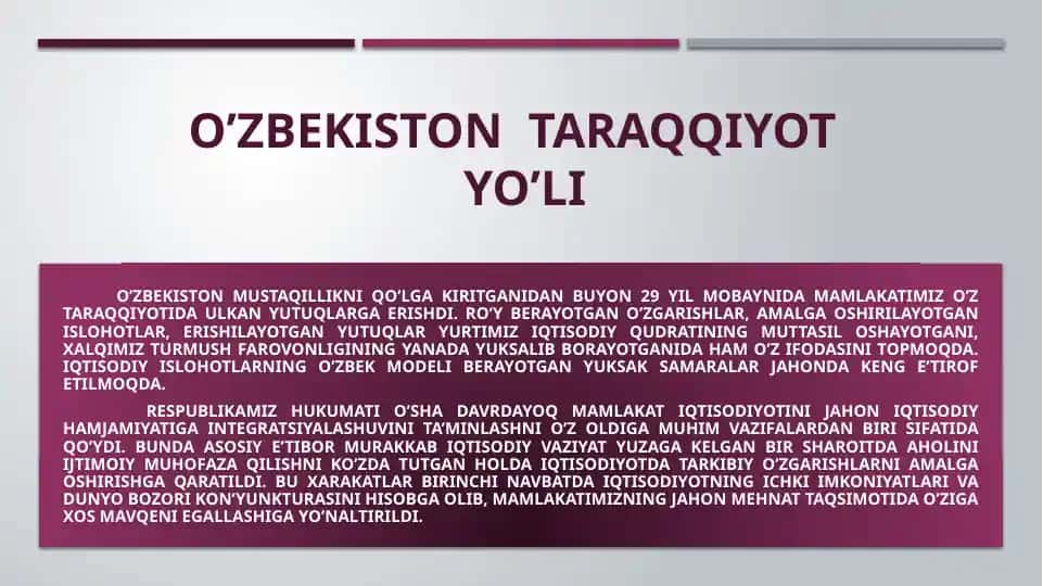 O’zbekiston taraqqiyot yo’li