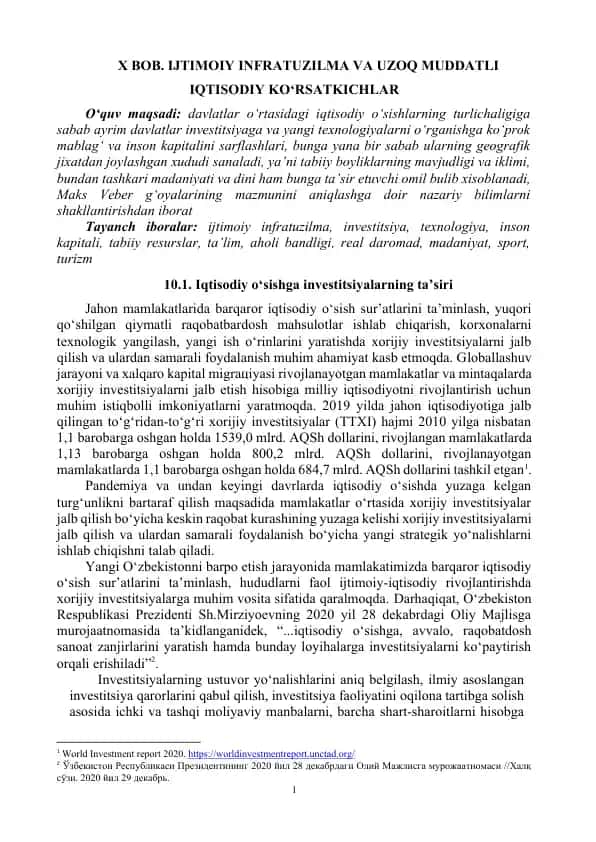 Ijtimoiy Infratuzilma va Uzoq Muddatli Iqtisodiy Ko‘rsatkichlar