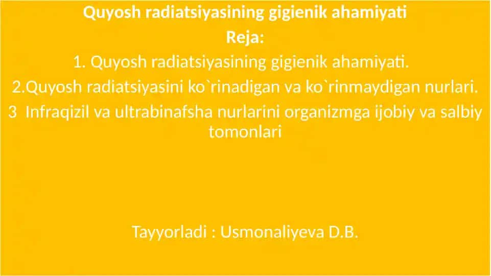 Quyosh radiatsiyasining gigienik ahamiyati