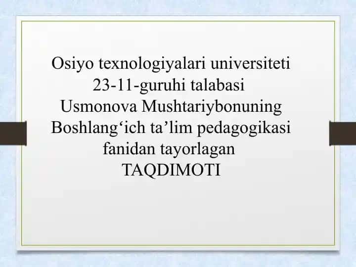 Boshlangʻich taʼlim pedagogikasi