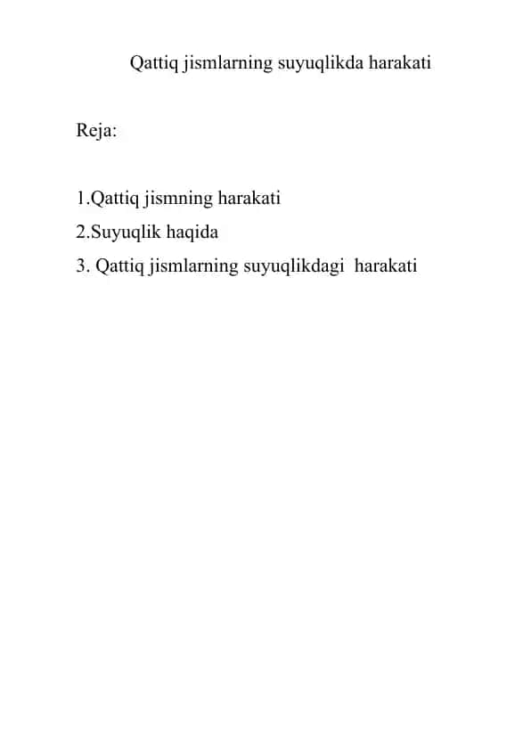 Qattiq jismlarning suyuqlikda harakati