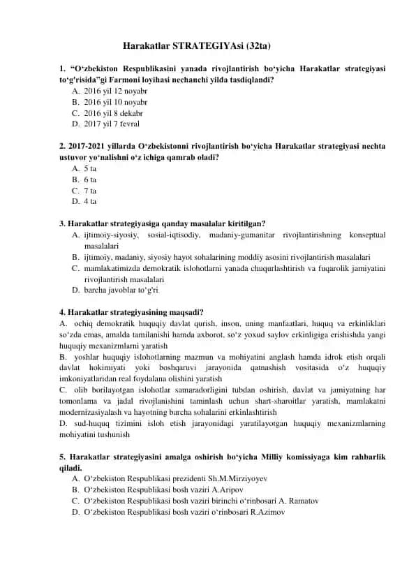 Harakatlar STRATEGIYAsi
