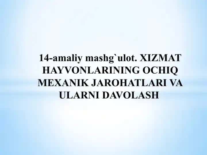 XIZMAT HAYVONLARINING OCHIQ MEXANIK JAROHATLARI VA ULARNI DAVOLASH