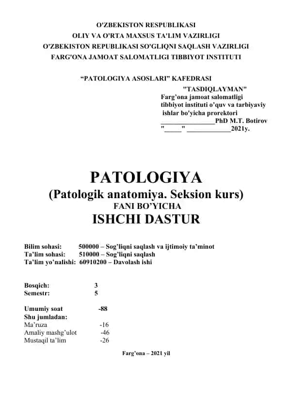 Patologiya (Patologik anatomiya. Seksion kurs)