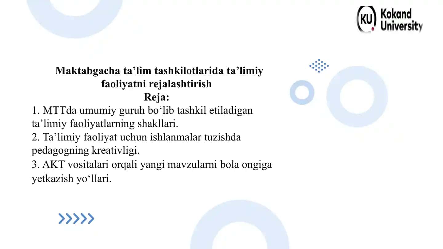 Maktabgacha ta’lim tashkilotlarida ta’limiy faoliyatni rejalashtirish