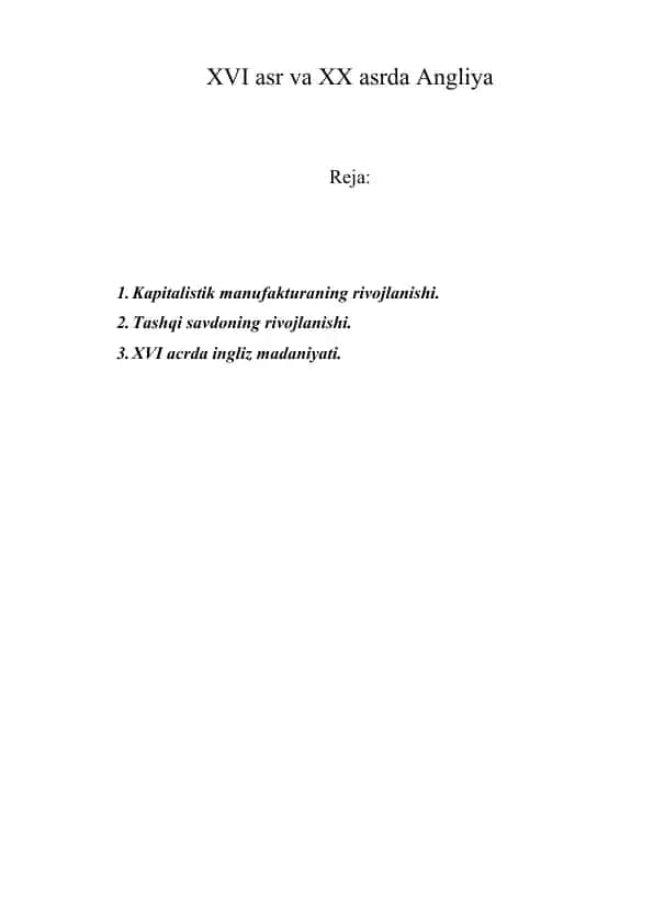 XVI asr va XX asrda Angliya