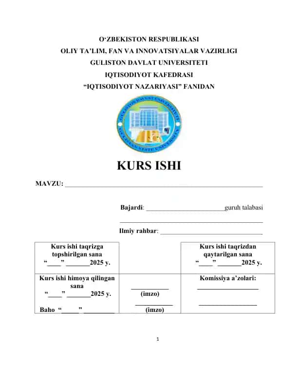 Kurs ishi - Bozor Iqtisodiyoti