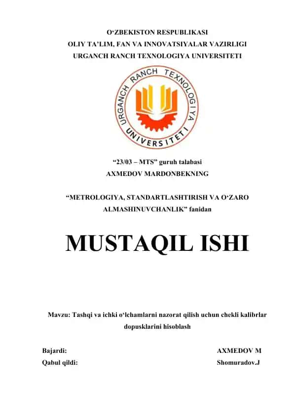 Tashqi va ichki o‘lchamlarni nazorat qilish uchun chekli kalibrlar dopusklarini hisoblash