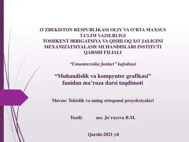"Tekislik va uning ortogonal proyeksiyalari"