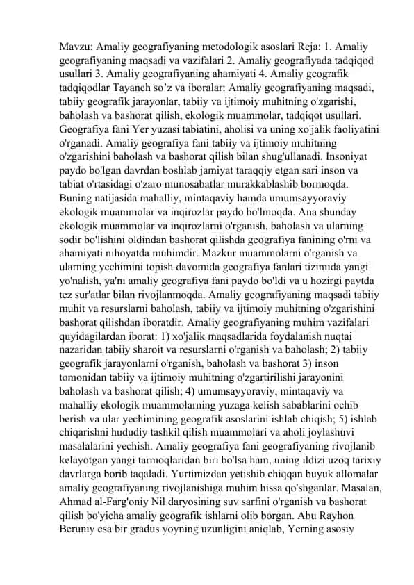 Amaliy geografiyaning metodologik asoslari