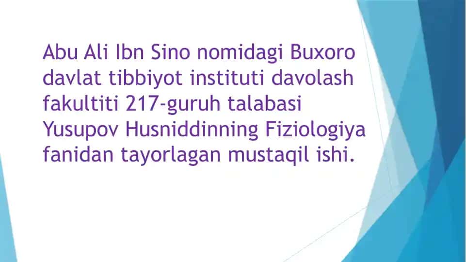Yusupov Husniddinning Fiziologiya fanidan tayorlagan mustaqilishi