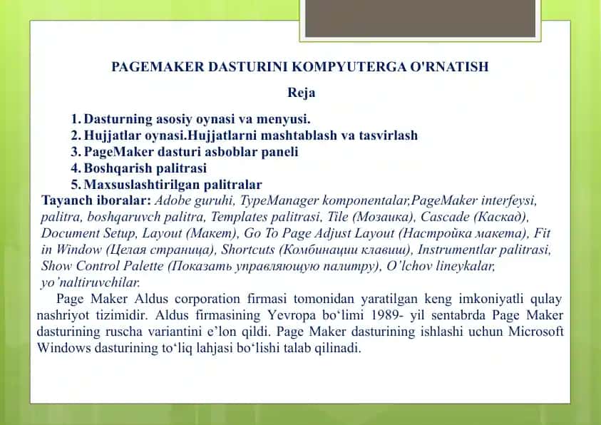 PAGEMAKER DASTURINI KOMPYUTERGA O'RNATISH
