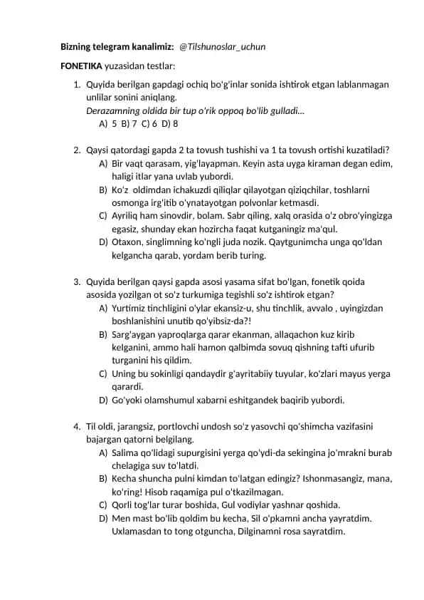 Fonetika testlar
