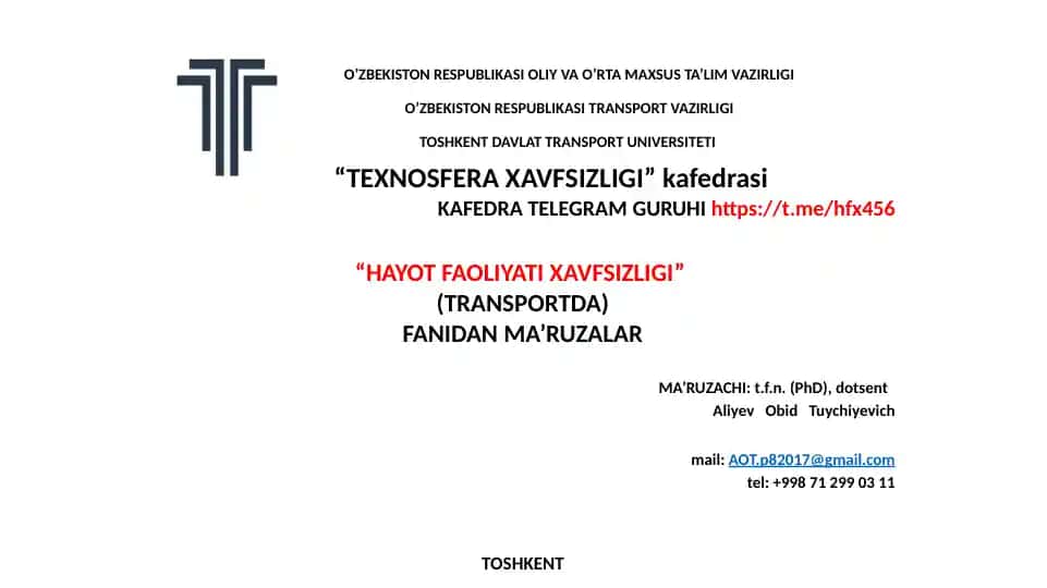 "HAYOT FAOLIYATI XAVFSIZLIGI MA'RUZALARI"