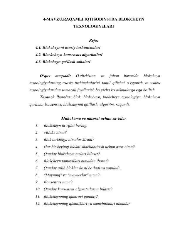 Blokcheyn Texnologiyalari