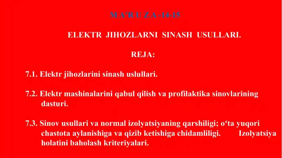 Elektr jihozlarini sinash usullari