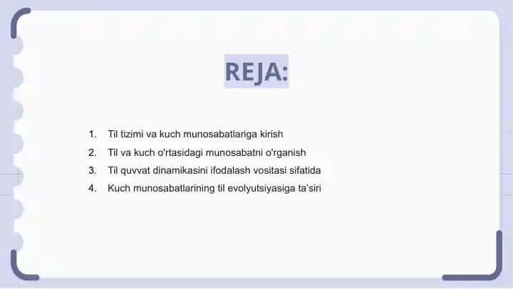 Til tizimi va kuch munosabatlariga kirish
