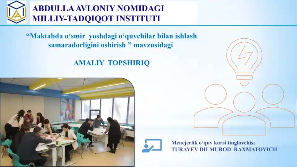 AMALIY TOPSHIRIQ "Maktab dao'si: mift" mamalakasidagi quvur kursiti