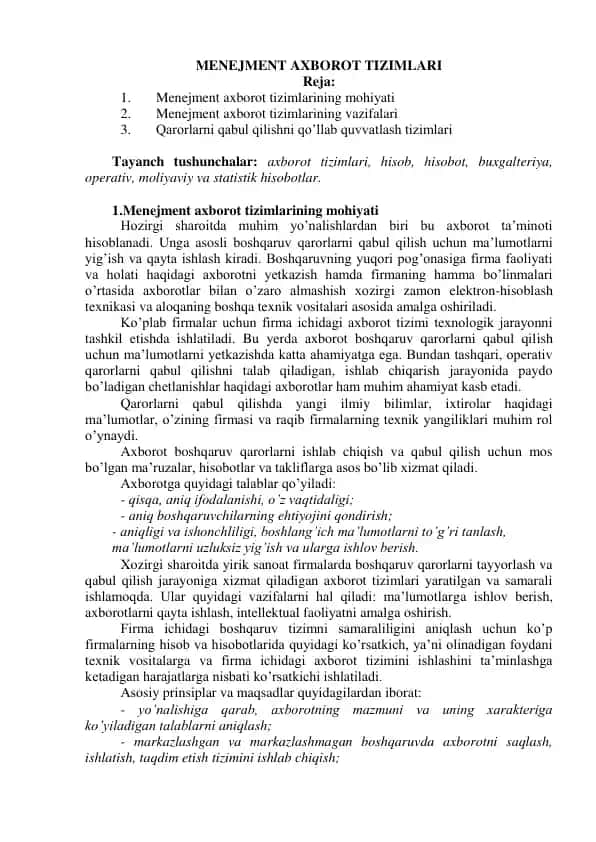 Menejment axborot tizimlari