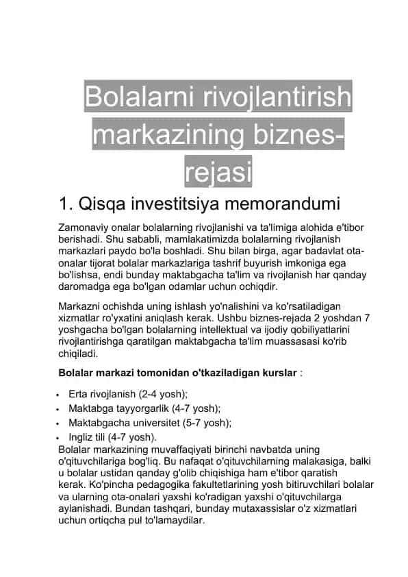 Bolalarni rivojlantirish markazi