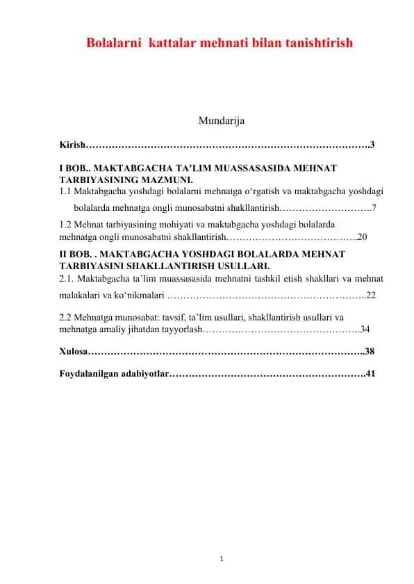 Maktabgacha yoshdagi bolalarda mehnatga bo‘lgan munosabatni shakllantirish usullari