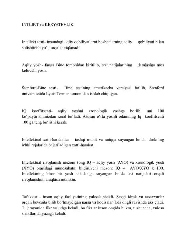 Intellekt va Keryatevlik testi