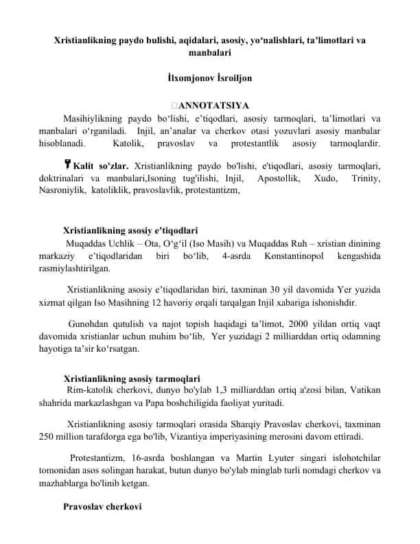 Xristianlikning asosiy eʼtiqodlari