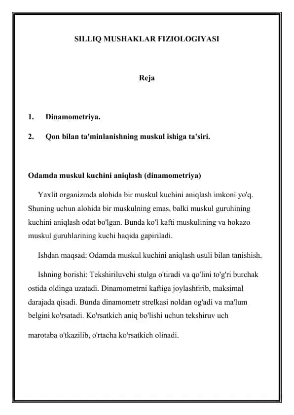 SILLIQ MUSHAKLAR FIZIOLOGIYASI