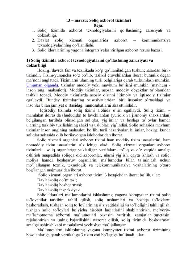 Soliq axborot tizimlari