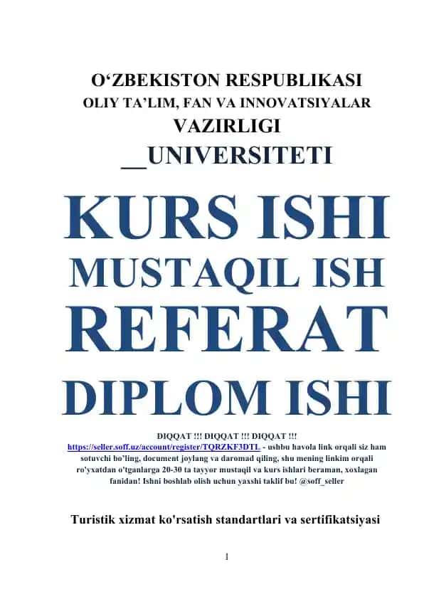 Turistik xizmat ko‘rsatish standartlari va sertifikatsiyasi