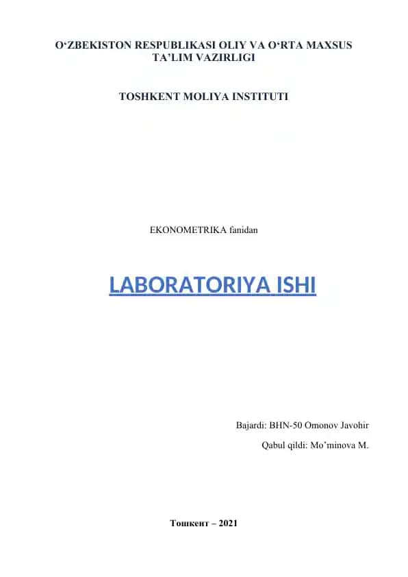 KO’P OMILLI EKONOMETRIK TAHLIL LABORATORIYA ISHI