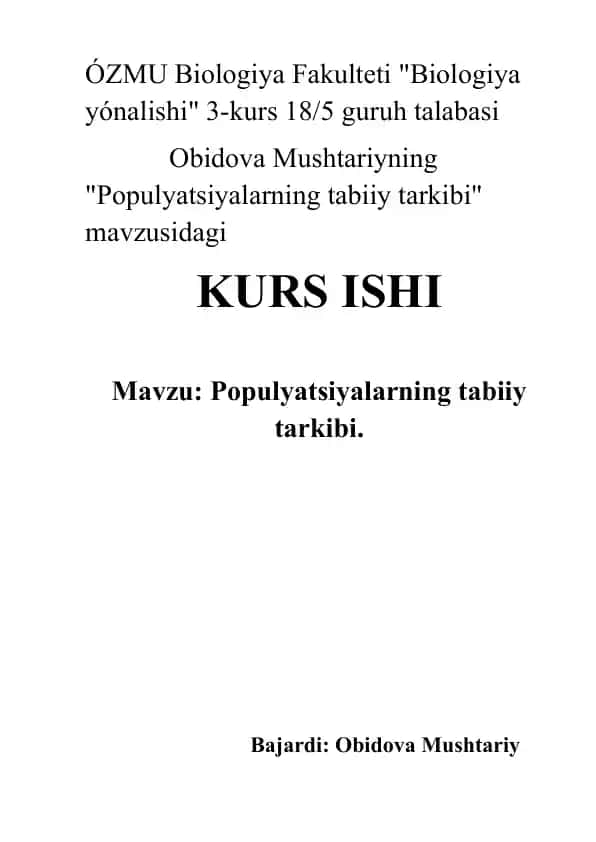 "Populyatsiyalarning tabiiy tarkibi"