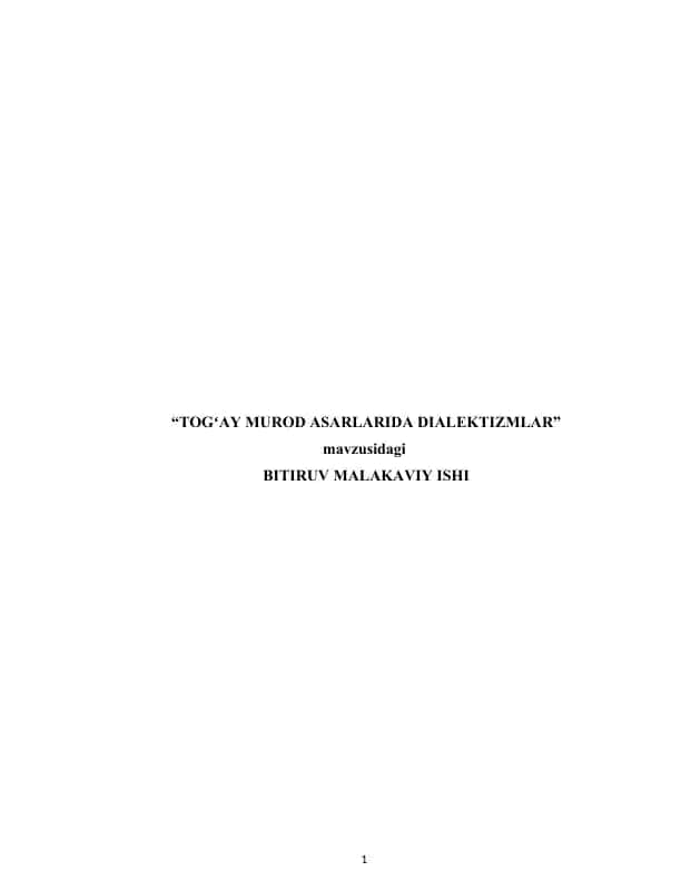 "TOGʻAY MUROD ASARLARIDA DIALEKTIZMLAR"