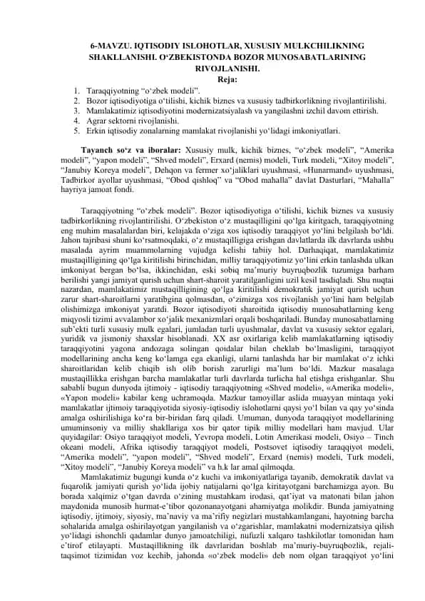 Taraqqiyotning “o‘zbek modeli”